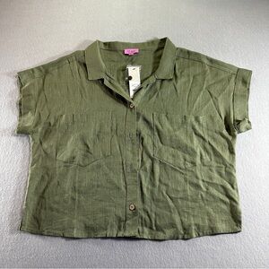 Miami for‎ Francesca’s Women’s Small Green Button Down Viscose/Linen Blend NWT